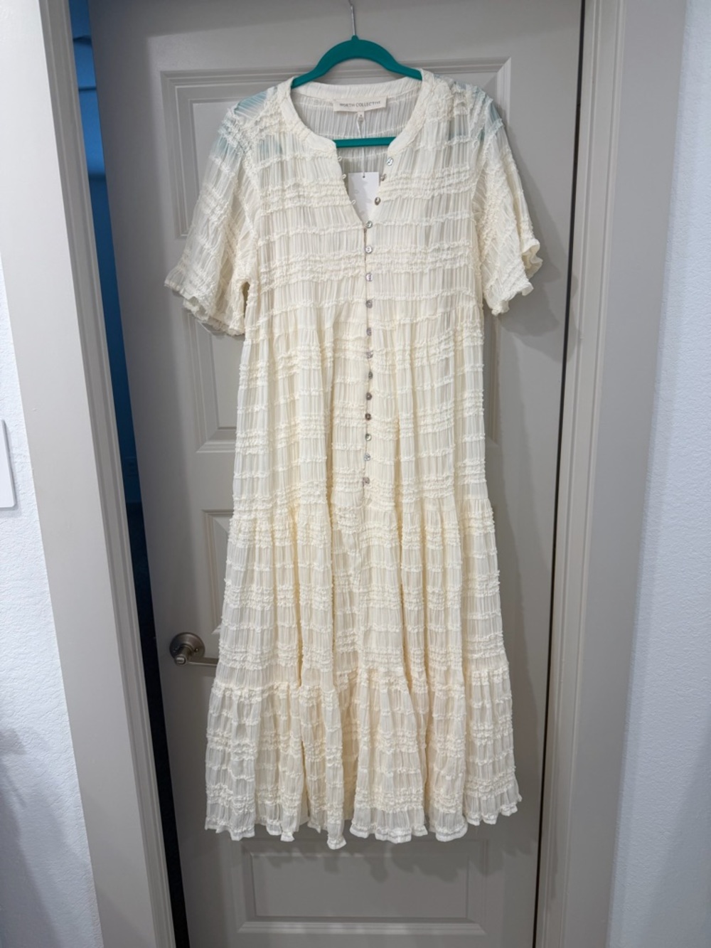 Women's Cream Tiered Button-Front Midi Dress